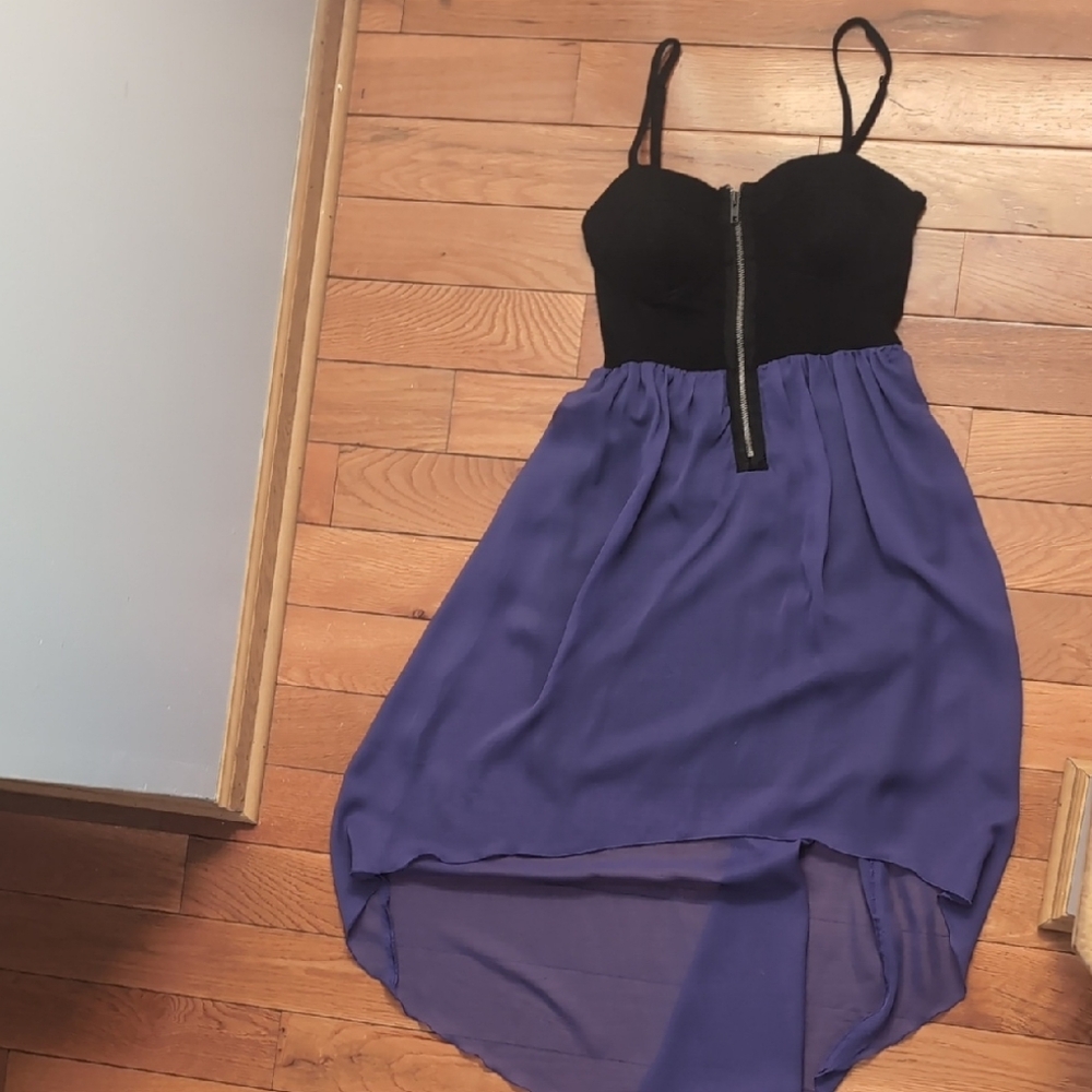 Material Girl Black and Purple High-Low Dress